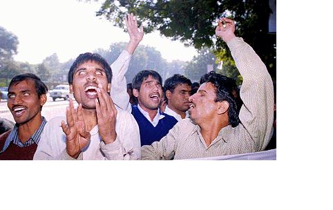 Blind Men in a Rally in New Delhi Protesting for Their Rights. Courtesy: Deccan Herald